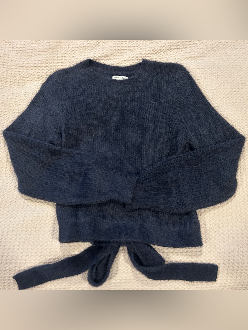 American Eagle Outfitters Navy Crewneck Tie-Waist Sweater